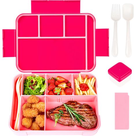 Beyamis Boîte à lunch rectangulaire, boîte à lunch étudiante avec couteau et fourchette, boîte bento chauffante au micro-ondes pour le travail (1/5)