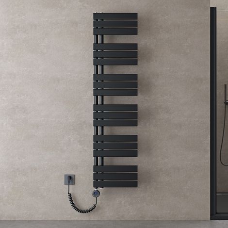 doporro Radiateur de Salle de Bain Sèche-Serviette 159x40cm avec Résistance Chauffante Noir 1000W Radiateur à Eau Chaude Gris Noir Design FN (1/5)