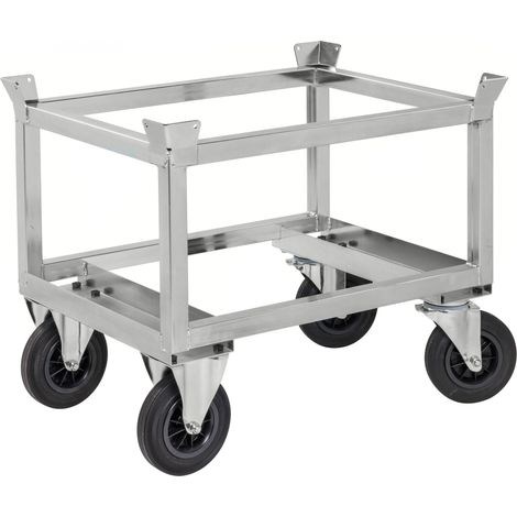 Kongamek Palettenwagen verzinkt und verschweißt 700mm hoch mit Bremse für Halbpaletten 800x600mm