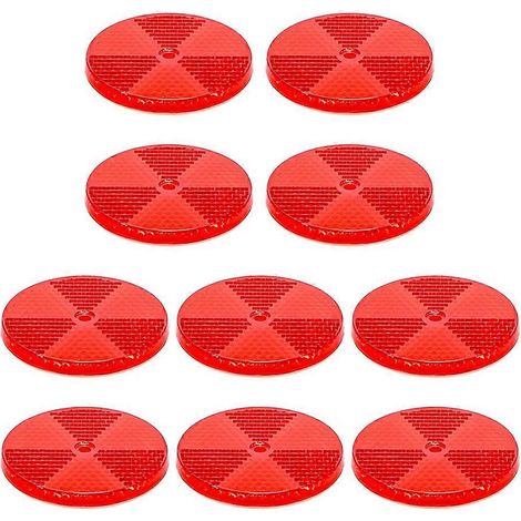 Lot de 10 réflecteurs ronds avant pour poteaux de clôture, de portail et remorques, avec trous de fixation centraux, rouges. (1/5)