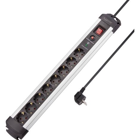 Sygonix SY-4755614 Multipresa con protezione da sovratensioni 8 scomparti Argento, Nero Schuko 1 pz. (1/5)