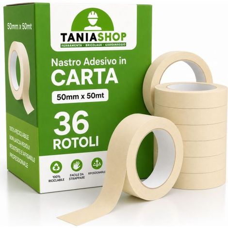 Rotoli Carta Gommata Nastro Adesivo per Mascheratura imbianchino 38/50mm X 50mt 36 Rotoli 50mm X 50mt (1/5)