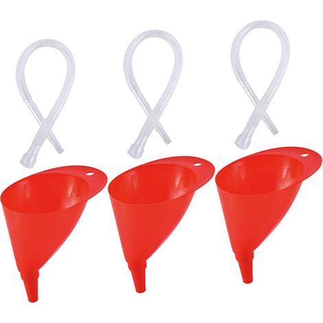 Lot de 3 Entonnoirs en Plastique Rouge Réutilisables avec Tuyau Flexible pour Huile Moteur et Liquide Lave-glace Usage Automobile et Moto Facile Déversement (1/5)