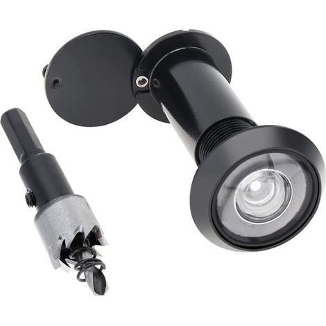 Miroir de porte en alliage de zinc noir avec perçage de 16 mm, compatible avec les portes de 38 à 60 mm d'épaisseur, fixation murale incluse (1/5)
