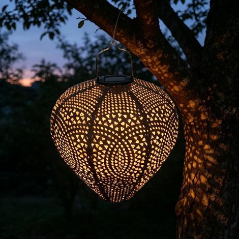 Lanterne solaire Tyvek de style marocain - Résistante aux intempéries - Pour jardin, cour, mariage, décoration de fête d'Halloween (classique) - Orange (1/5)