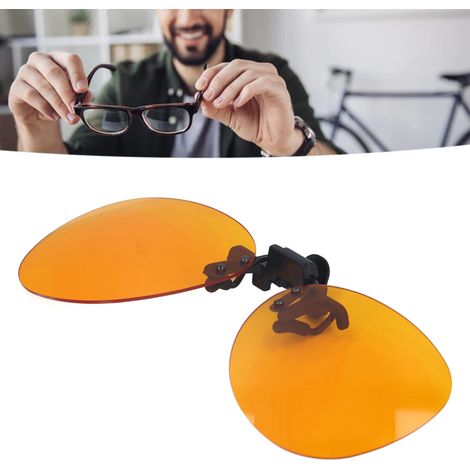 Tragbare, orangefarbene Schutzbrille zum Aufclipsen mit Antistrahlungs- und Antiblaulicht-Technologie. (1/5)