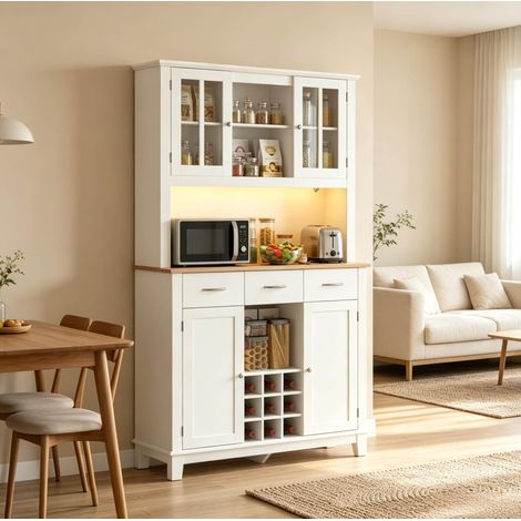 Mobile cucina alto con illuminazione RGB LED, 100 x 39,5 x 180 cm, bianco e rovere OKMYHOME (1/5)