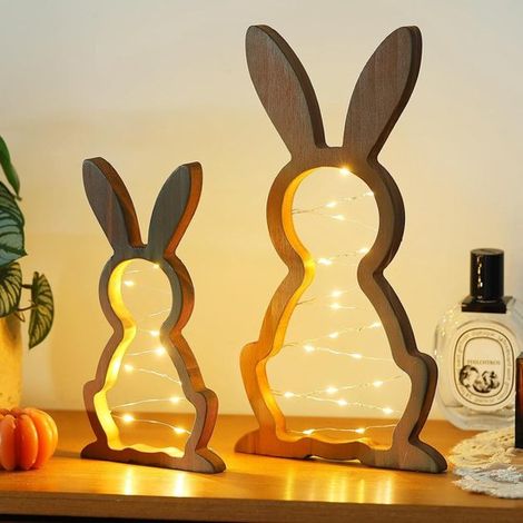 Luci decorative pasquali,Decorazione pasquale,Coniglietto pasquale in legno in 2 pezzi,Coniglietto pasquale decorativo in legno,30x16,5 cm (1/5)