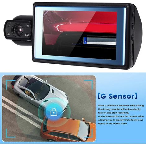 3.0In Dash Cam para coches 1080P 2 Lentes Cámara frontal DVR Grabadora de vídeo Caja negra Cámara interior para vehículos Visión nocturna,A (1/5)