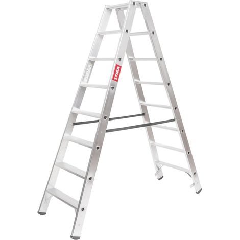 STIER Stufen Stehleiter Premium 2x8 Stufen beidseitig begehbar, Alu-Sicherheits-Stehleiter, Mehrzweckleiter, Klappleiter, Haltefläche, Arbeitsleiter rutschfest (1/5)