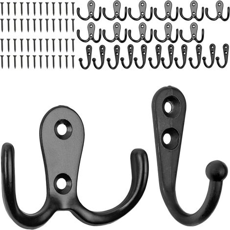 Crochet Pour Vis - Crochet Simple Et Double En Métal - 36x29 mm Et 54x34 mm - Noir - Lot De 12 (1/5)