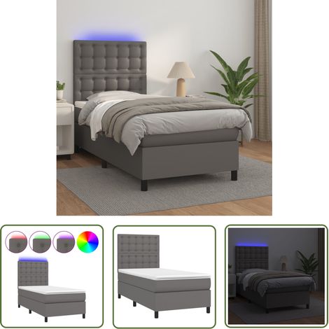 The Living Store Sommier à lattes de lit avec matelas et LED Gris 90x200 cm - Lit Tapissier - Lit Avec Led - Lit Plateforme - Sommier Avec Rangement - Matelas À Ressorts Ensachés (1/5)
