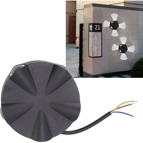 Aplique de pared LED sencillo y redondo, fabricado en aluminio negro, resistente al agua para uso exterior, 5 W, 5 LED, iluminación de cinco lados, CA 85–265 V (1/5)