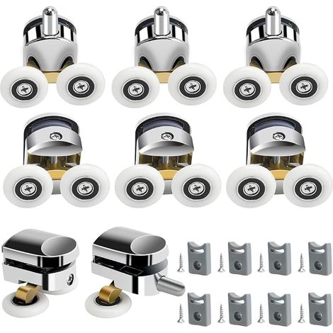 Juego de 8 rodillos para puertas de ducha, rodillos para puertas de ducha de cristal, para puertas de baño con un grosor de cristal de 4 a 6 mm, 4 rodillos superiores y 4 rodillos inferiores. (1/5)