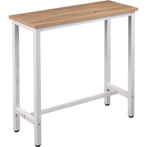 WOLTU Tavolo da Bar Rettangolare Alto Tavolino Bancone per Cucina Metallo Legno Rovere+bianco (1/7)