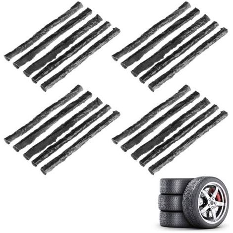 Kit Réparation Pneu,20 Mèches Réparation Pneu,Bandes de Réparation,Kit Réparation Pneu Voiture,Kit Réparation Pneu Tubeless, Bandes de Réparation de Pneu,pour Voiture,Camionnette,Moto,Noir (1/5)