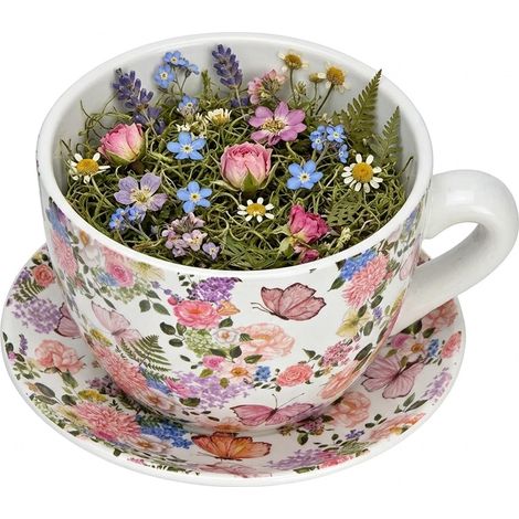 Vase ou pot de fleurs en forme de tasse Florale Colorée 15 x 20 cm (1/3)