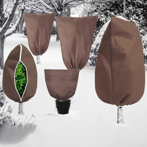 Housse d'hiver brun foncé à fermeture éclair 120x180cm en non-tissé épais, protection ajustable contre le gel et intempéries