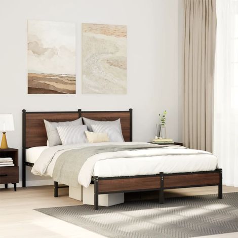 Metallbett ohne Matratze Braun Eichen-Optik 150x200 cm (1/5)