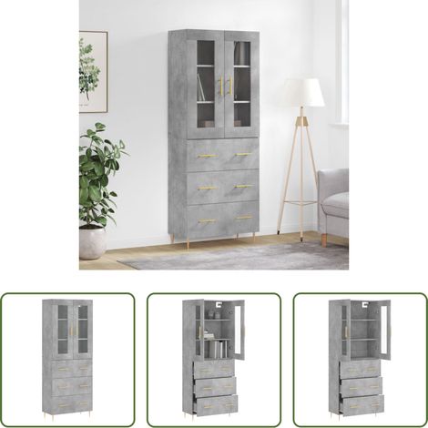 vidaXL Betonfarbe -  Highboard Betongrau 69,5x34x180 cm Holzwerkstoff (1/5)