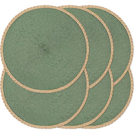 Lot de 6 Sets de Table Ronds tressés à la Main, résistants à la Chaleur, antidérapants, faciles à Nettoyer pour Cuisine, Salle à Manger, intérieur et extérieur (Vert, 6)'Bord Fin Marron, Vert 6 pcs'Bo (1/5)