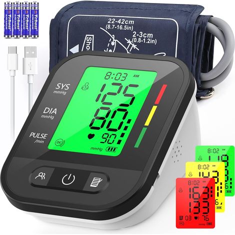 Tensiomètre Électronique Bras Appareil Tension Artérielle Bras Tensiometre Brassard Réglable 22-42cGrand Écran Rétroéclairage, Moniteur de Tension et Pulsation, 2 Utilisateurs99 Mémoires (1/5)