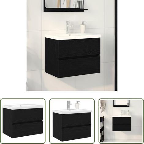 vidaXL Wandmontierter Schrank - Waschbeckenschrank mit Tür Schwarz Eichen-Optik 80 x 39 x 62 cm (1/5)