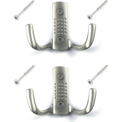 2x crochet métal argent nickel satiné avec vis mural cuisine salle de bain porte manteau serviette sac couvert vetement dressing meuble placard (1/2)