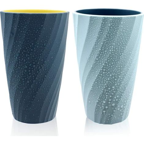 ZVD-2 Vasos de baño irrompibles, suaves y duraderos, soporte para cepillos de dientes (azul claro y azul oscuro) (1/4)