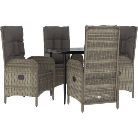 5-tlg. Garten-Essgruppe mit Kissen Schwarz und Grau Poly Rattan vidaXL (1/4)