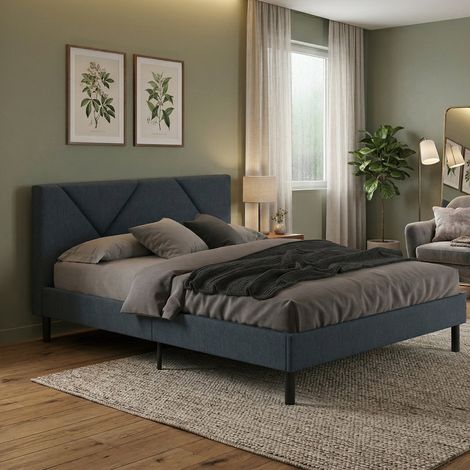 Cama doble Ikelos, somier para dormitorio, ropa de cama por habitación, soporte de colchón, apto para colchón de 140 x 190 cm, color azul (1/5)