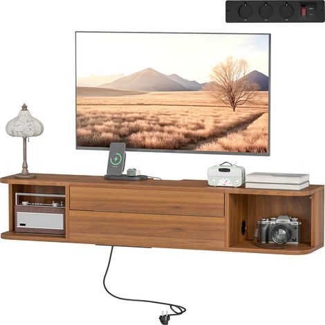 HOMCOM Mobile Porta TV Sospeso fino 50" con Prese di Corrente, USB e Tipo C Noce