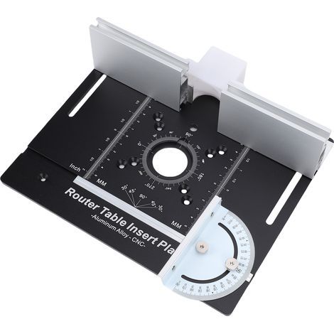 Plaque d'insertion pour table de défonceuse avec guide d'onglet, en alliage d'aluminium, pour établi de menuiserie, planche rabattable pour rainurage et découpe, échelles MM/pouces noires (1/5)