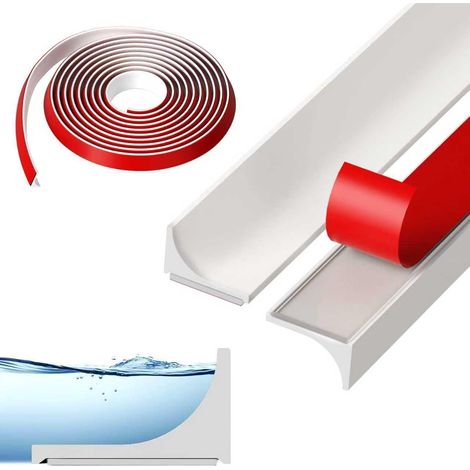 6M20MM Silicone Barre de Seuil Douche, Seuil de Douche Barrage d'eau, Barriere de Douche Anti Débordement, Facile à Installer, Facile à Couper, Idéal pour Baignoire, Cuisine, Salle de Bain (1/5)
