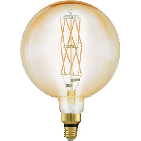 Eglo LED E27 dimmerabile, lampadina vintage ambra di grandi dimensioni, globo di luce retrò, 8 Watt (equivalente a 60 Watt), 806 Lumen, illuminante bianco caldo, 2100k, G200, Ø 20 cm (1/5)