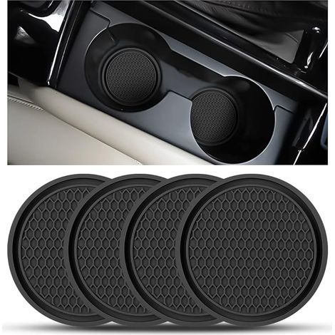 4 Pièces Sous Verres Voiture Universel Anti Dérapant en Silicone, Porte Gobelet en PVC Épais, Tapis Universels pour Gobelets Automobiles, Caboteur Tasse (Noir)