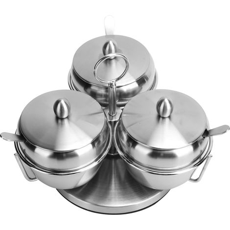 Pot de Condiments en Acier Inoxydable avec Couvercle Tournant, Récipient à Épices Sel Sucre et Cuillère (1/5)