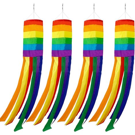 Manche à air arc-en-ciel de 101 cm (40 pouces) - Lot de 4 drapeaux Raindow Windsock, décoration extérieure rayée Gay Pride pour événements LGBT. (1/5)