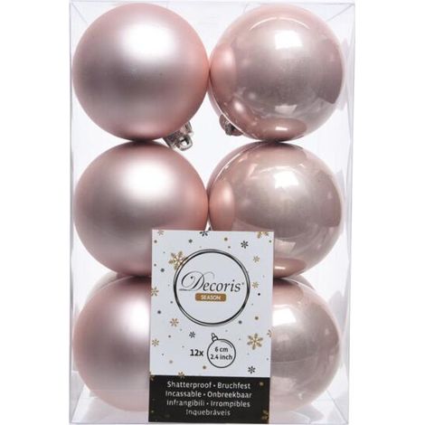 Kaemingk 12 Boules de Noël Incassables Roses Brillant et Mat 60 mm