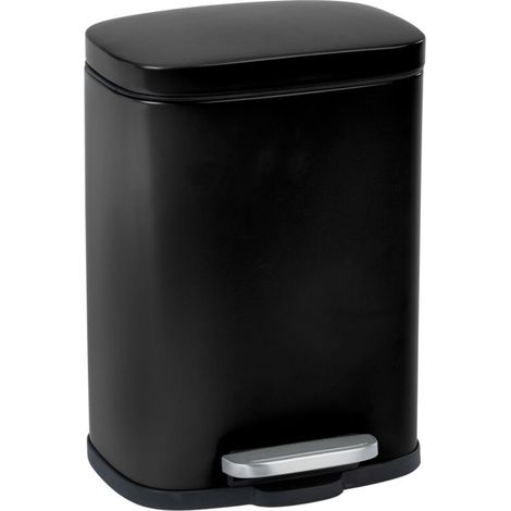 Poubelle de salle de bain 5 L – Acier inoxydable noir – Mécanisme à pédale Easy-Close – Dimensions 21,5 x 19 x 29,5 cm