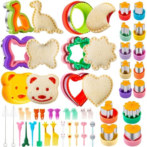 48-teiliges Kinderrepen-Set, Vrucht- und Groentevormen, Voedselpennen für Bentobox (Muis, Dinosaurus, Ster, Vierkant, Hart) (1/5)
