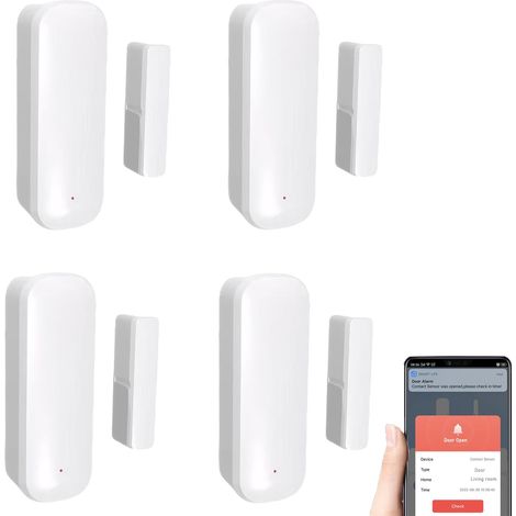 Set mit 4 drahtlosen Tür- und Fenstersensoren für die Heimsicherheit, kompatibel mit Tuya Smart Home Alexa- und Google Assistant-Geräten (1/5)