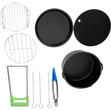 Poêle à Pizza en Silicone 7 Pouces, Accessoire Friteuse Électrique, Plateau à Gâteau et Grille à Brochettes