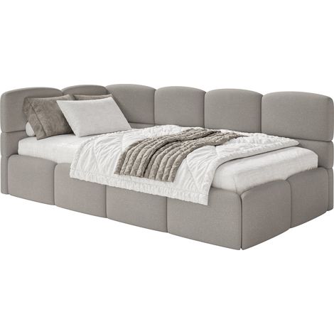Selsey Cloudy – Jugendbett 120 cm, Bettkasten, Chenille, Kopfteil links, Hellbraun