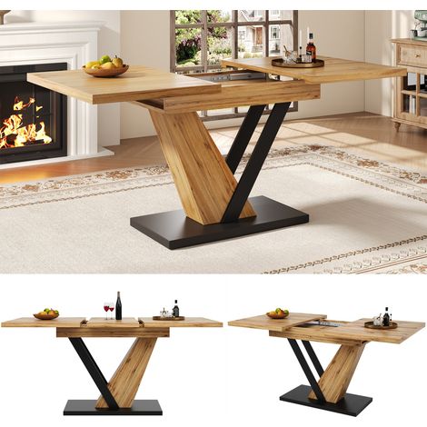 Table à manger extensible- 120-160x75x75 cm- 6 à 8 personnes- Plateau MDF+Metal- Salle a manger,Salon- Bois (1/5)
