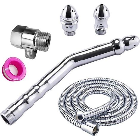 Un cabezal de ducha de mano curvo para enemas con tres cabezales para sistemas de irrigación anal y colónica. (1/2)