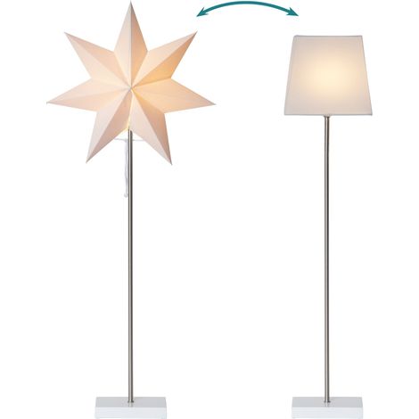 Star Trading Lampadaire avec abat-jour interchangeable Moa de Star Trading, étoile de Noël en papier 3D ou abat-jour carré en blanc avec pied en bois et métal, lampadaire étoile décoratif avec interru