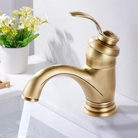 Robinet Salle de Bain Rétro, Monocommande Mitigeur Lavabo en Laiton, Moderne Robinet de Lavabo avec Chaude et Froide Réglable (1/5)