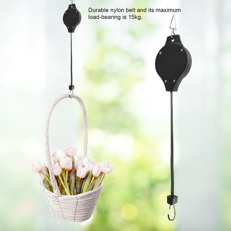 Potence télescopique réglable pour plantes suspendues, poulie rétractable, crochet de jardinage, support mural, extensible, noir, 1 pièce. (1/5)