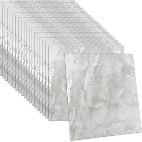Lot de 20 autocollants pour carrelage en marbre - 30 x 30 cm - Imperméables - Pierre de jade grise - Pour crédence de cuisine, salle de bain, salon et armoire (1/5)